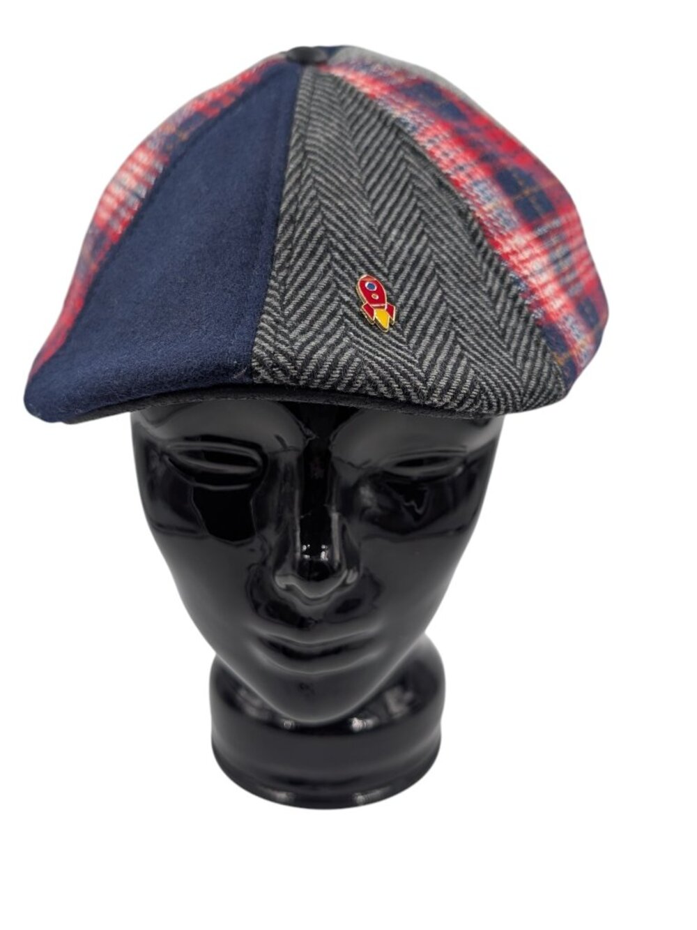 Boston Scally Co Mens Sz XL King Of Hearts Red Blue Gray Plaid Herringbone Cap